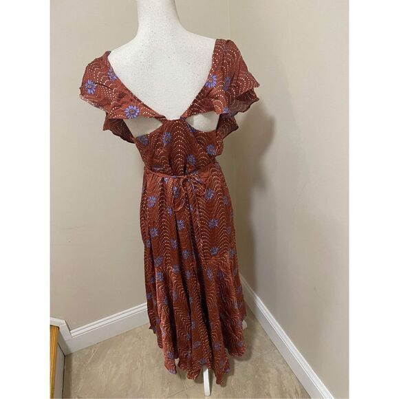 New Anthropologie Ruffle-Sleeve Printed-Wrap Maxi Dress Size XS - Picture 7 of 9